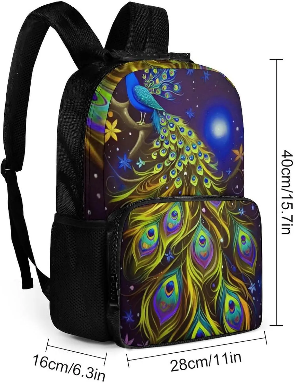 Men Women Lightweight Peacock Animal Oil Painting Backpack Large Capacity Bookbag With Smooth Zippers for Gym Business Running