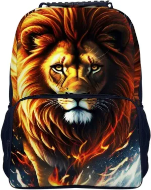 Men Women Polyester Cool Lion In The Space Surreal Style Art Casual Daypack Large Capacity Carry On Bag With Adjustable Shoulder Straps for Camping Work Running