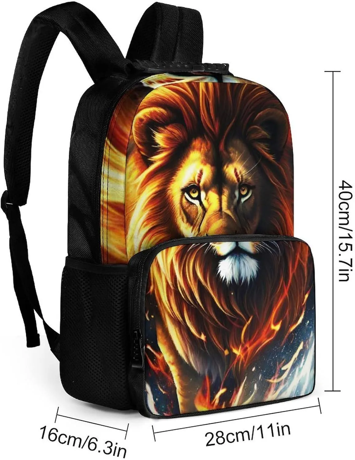 Men Women Polyester Cool Lion In The Space Surreal Style Art Casual Daypack Large Capacity Carry On Bag With Adjustable Shoulder Straps for Camping Work Running