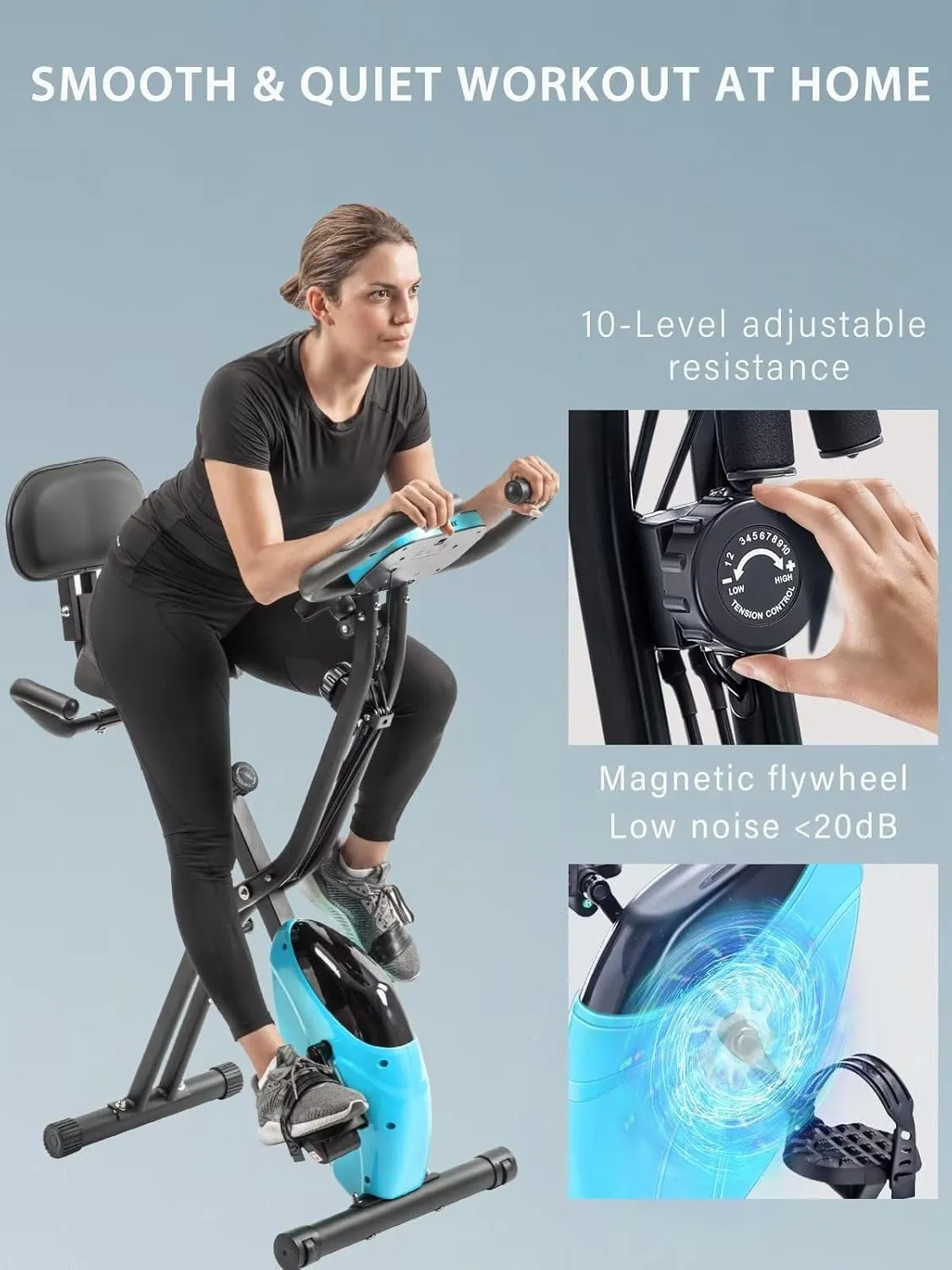 Merax Workout Bike For Home - 4 In 1 Recumbent Exercise Bike and Upright Indoor Cycling Bike Positions, 16 Levels Magnetic Resistance Exercise Bike, Foldable Stationary Bike Machine, Fitness Bike