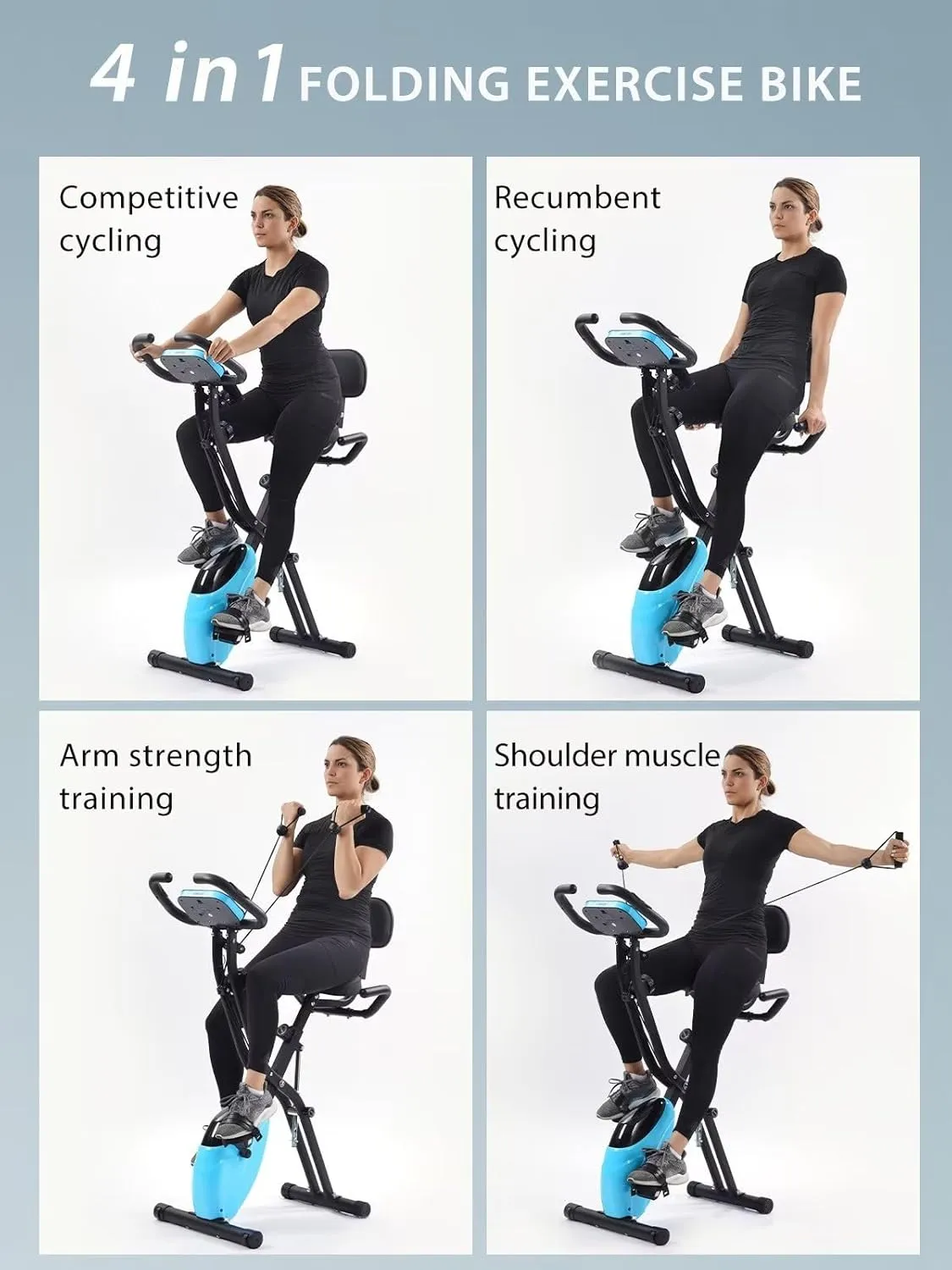Merax Workout Bike For Home - 4 In 1 Recumbent Exercise Bike and Upright Indoor Cycling Bike Positions, 16 Levels Magnetic Resistance Exercise Bike, Foldable Stationary Bike Machine, Fitness Bike