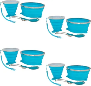 Mess Kit for Camping Silicone Collapsible Bowl Collapsible Cup and Stainless Steel Spoon for Backpacking Outdoor Hiking Traveling and Picnic - 4 Pack