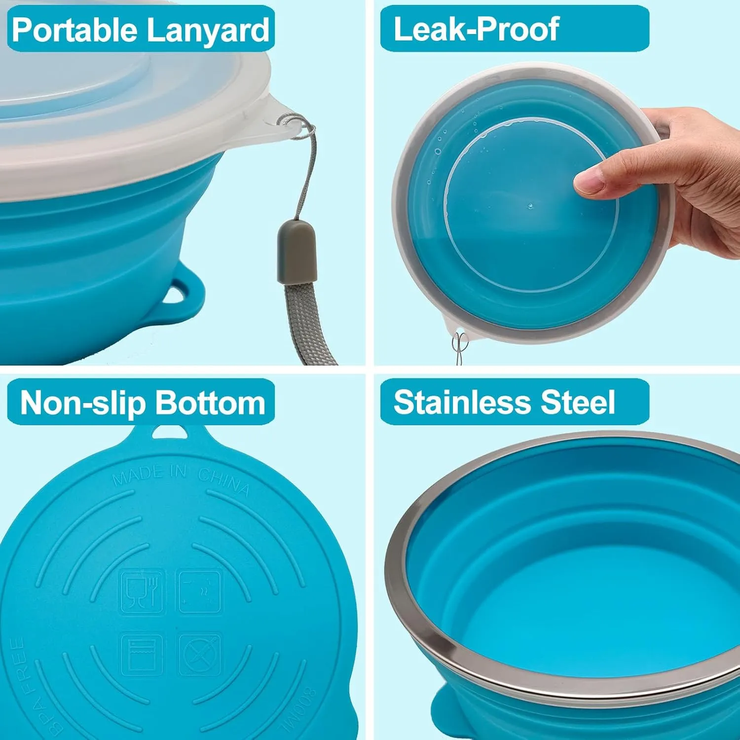 Mess Kit for Camping Silicone Collapsible Bowl Collapsible Cup and Stainless Steel Spoon for Backpacking Outdoor Hiking Traveling and Picnic - 4 Pack
