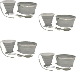 Mess Kit for Camping Silicone Collapsible Bowl Collapsible Cup and Stainless Steel Spoon for Backpacking Outdoor Hiking Traveling and Picnic - 4 Pack