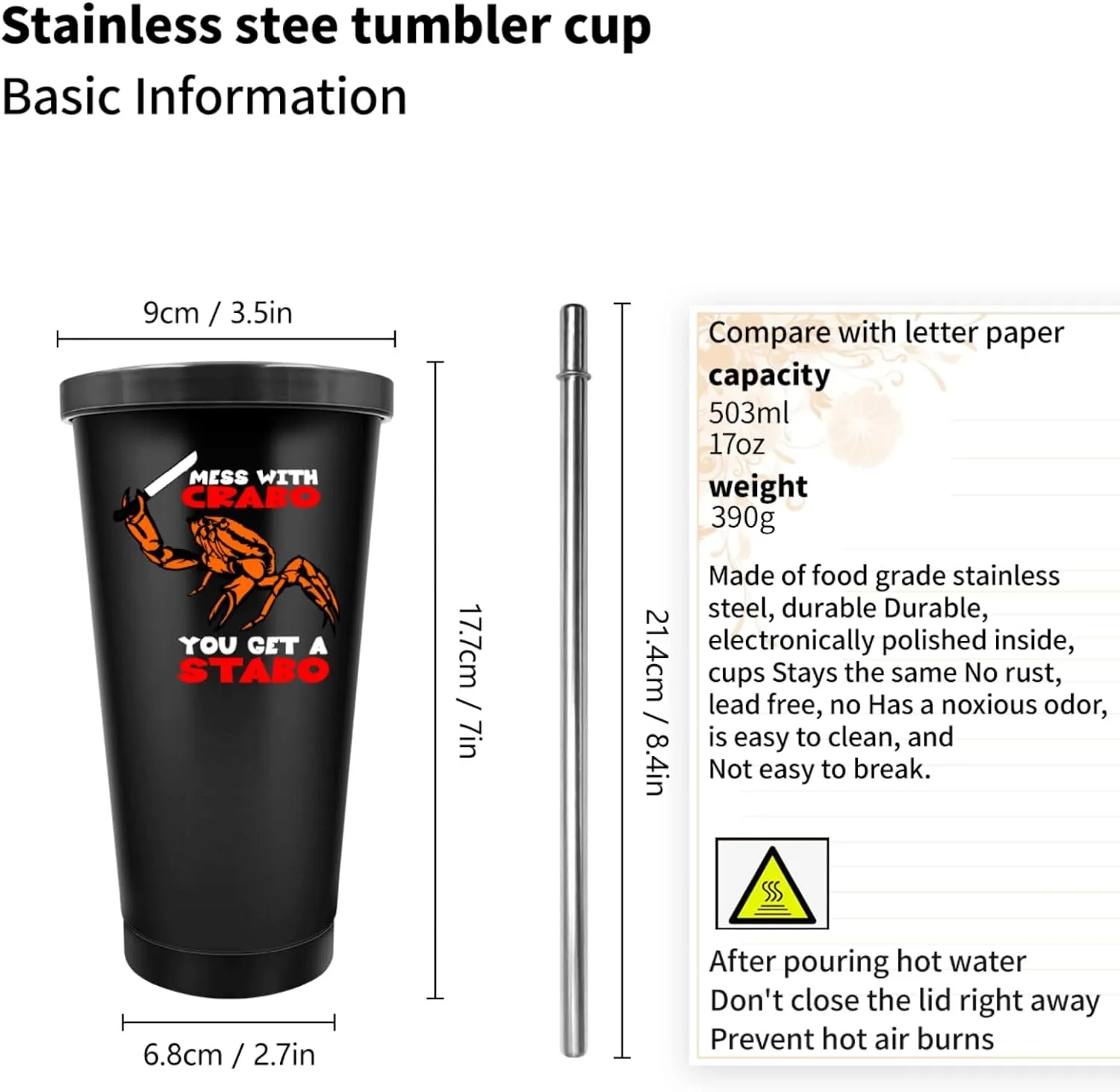 Mess With The Crabo You Get The Stabo Tumbler 20 oz Tumbler with Lid and Straw Insulated Tumblers Stainless Steel Tumblers Funny Gift