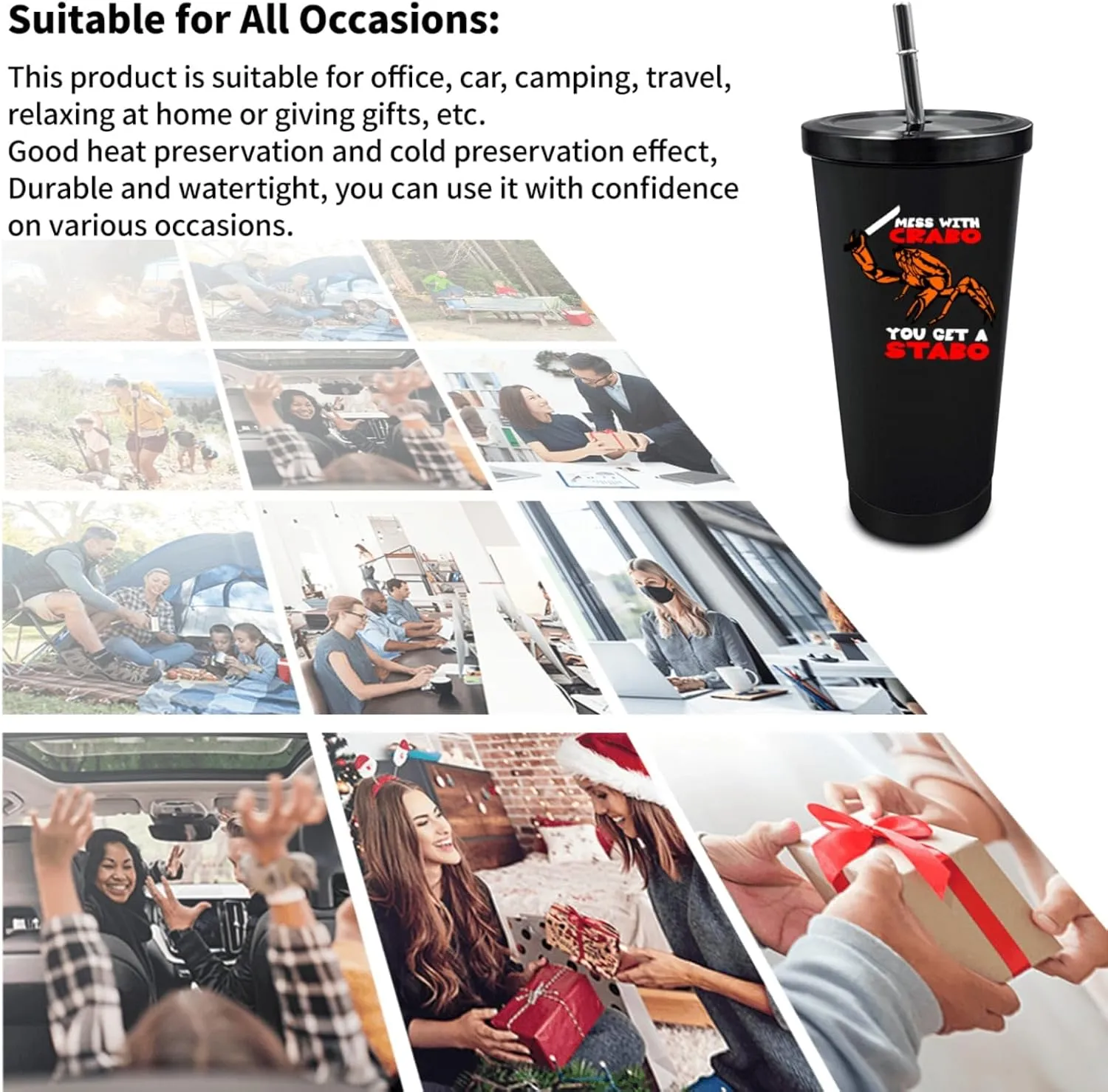 Mess With The Crabo You Get The Stabo Tumbler 20 oz Tumbler with Lid and Straw Insulated Tumblers Stainless Steel Tumblers Funny Gift