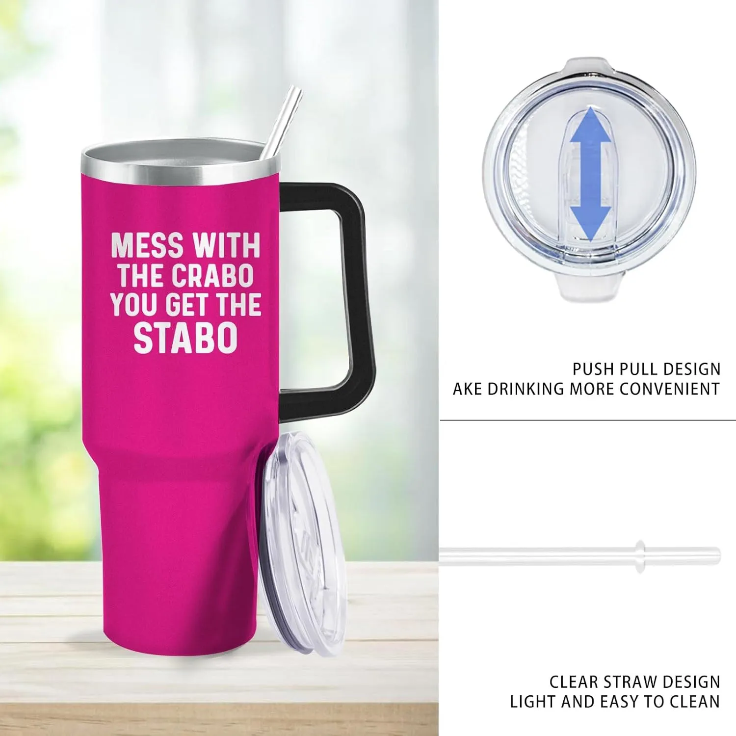 Mess With The Crabo You Get The Stabo Tumbler 40oz Tumbler with Handle Insulated Stainless Tumbler with Lids and Straws funny Gift for Women