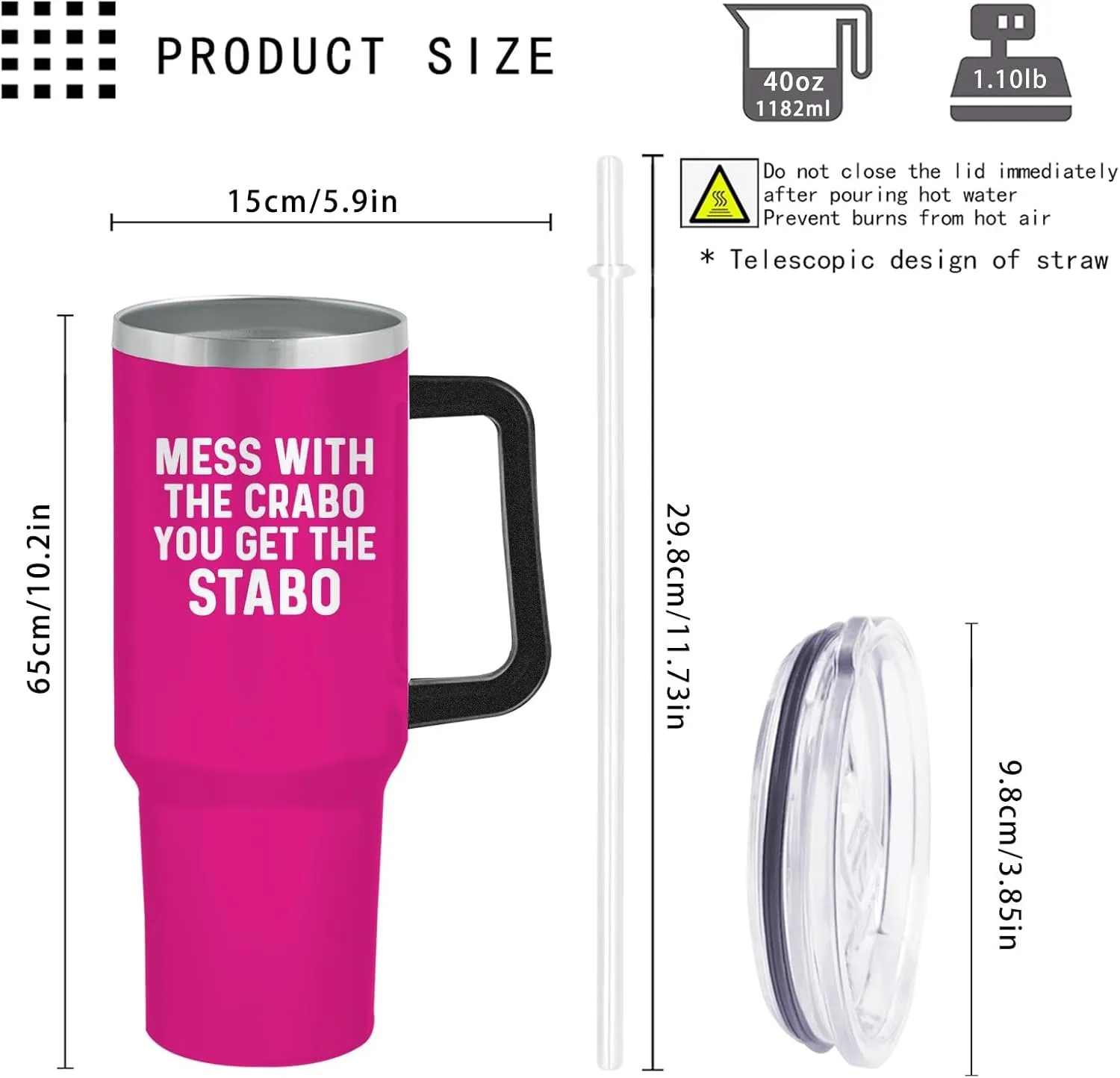 Mess With The Crabo You Get The Stabo Tumbler 40oz Tumbler with Handle Insulated Stainless Tumbler with Lids and Straws funny Gift for Women