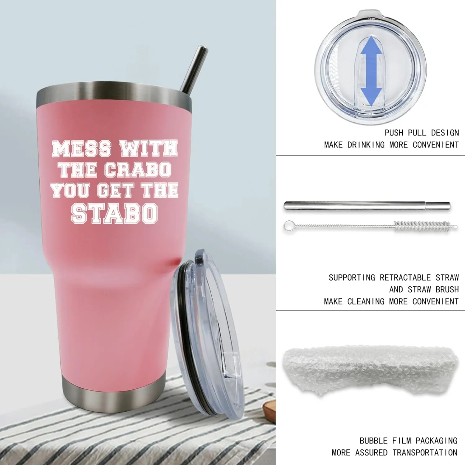 Mess With The Crabo You Get The Stabo Tumbler Insulated for Hot and Cold Tumbler with Lids and Straws funny Gift for Son for Home