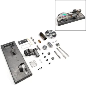 Metal Stirling Engine Generator Model Kit,ENJOMOR Custom γ-Type DIY Stirling Engine Kit Science Experiment Educational Toy with Luminous Flywheel for Adults