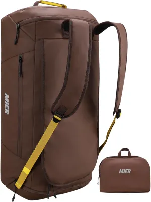 MIER Foldable Travel Duffle Backpack Lightweight Large Duffel Bag with Shoes Compartment for Traveling Camping Hiking Weekender for Men Women Water & Wear Resistant, 60L, Brown