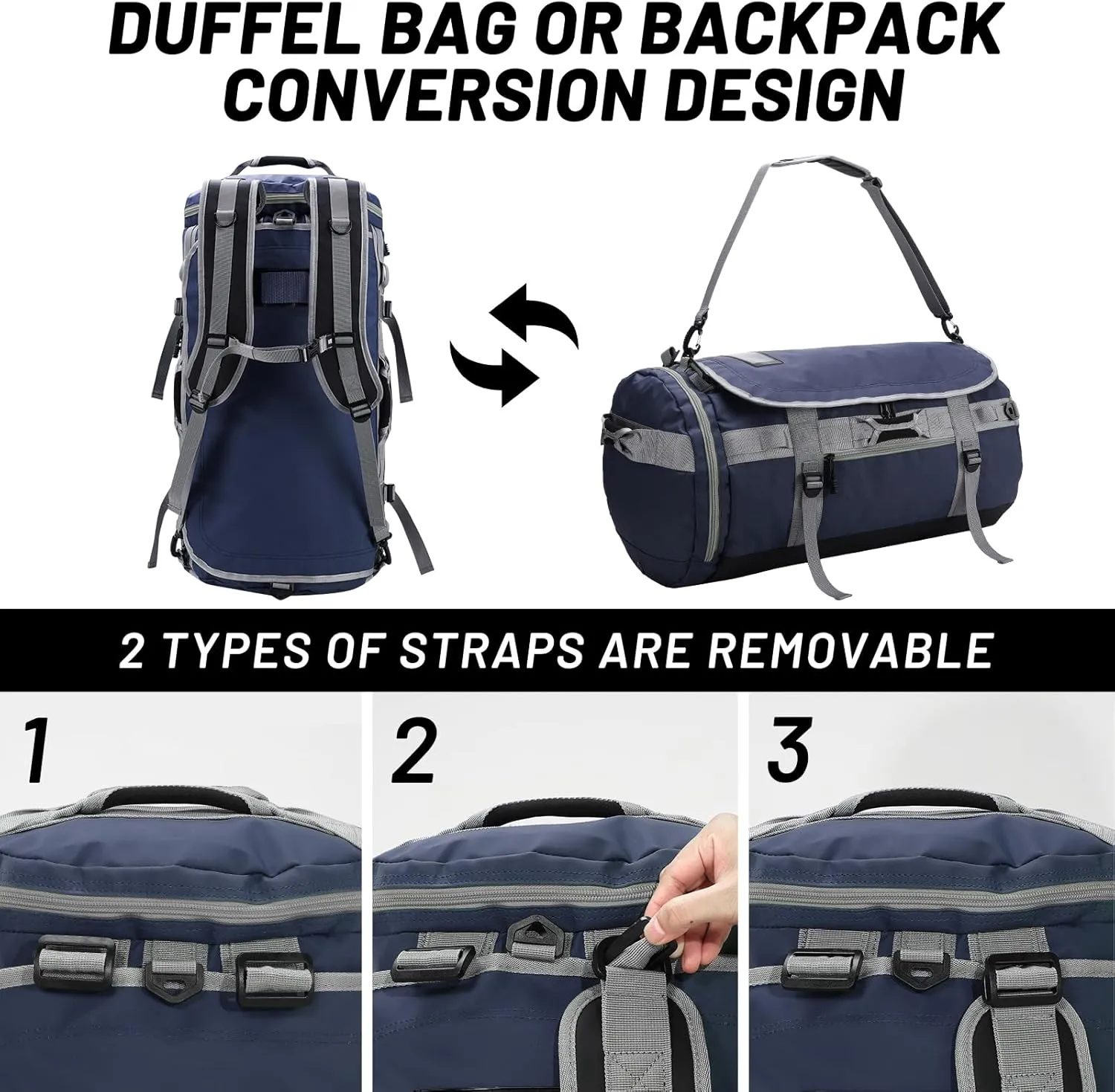 MIER Large Duffel Backpack Sports Gym Bag with Shoe Compartment, Heavy Duty and Water Resistant, Navy Blue, 45L