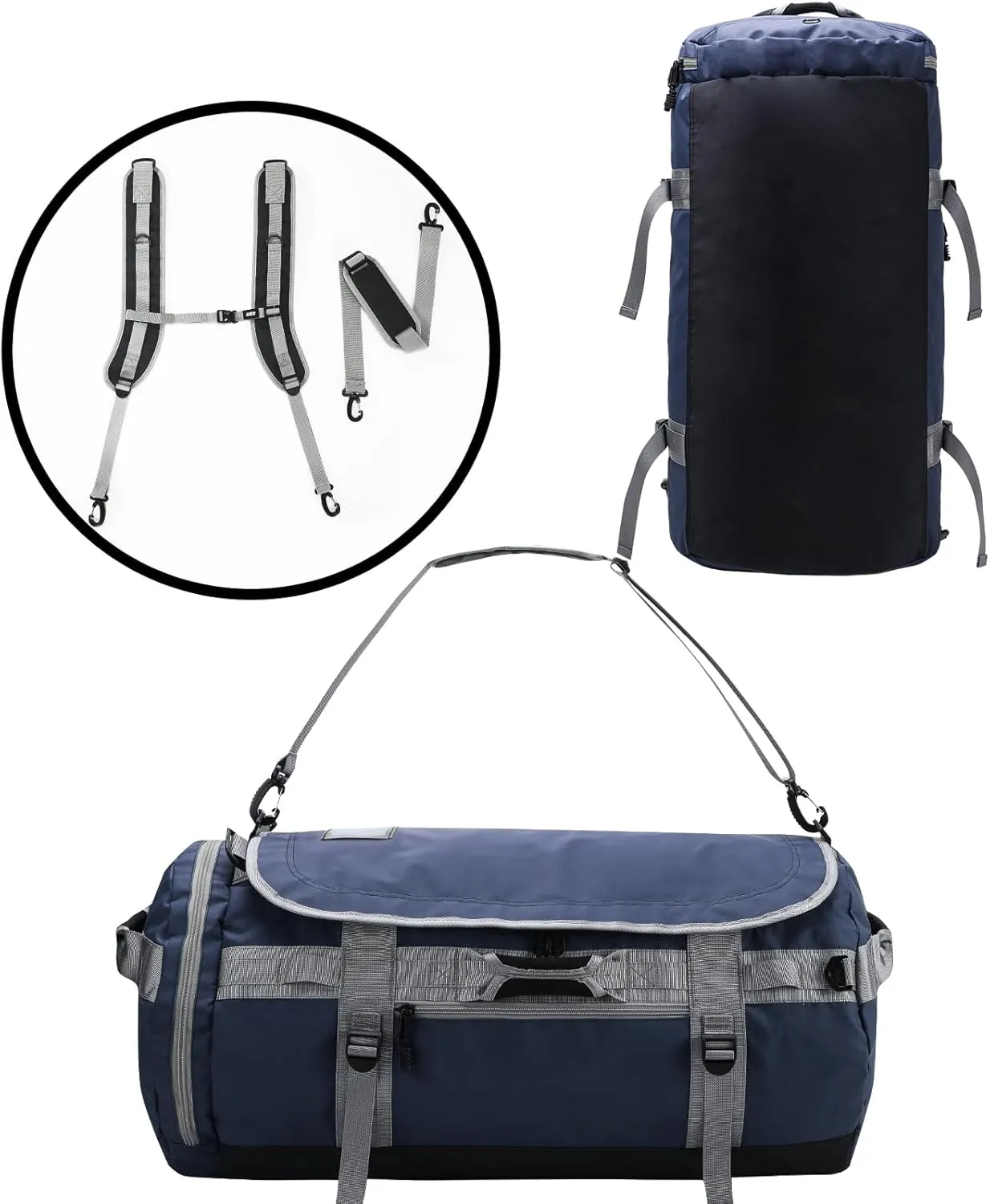 MIER Large Duffel Backpack Sports Gym Bag with Shoe Compartment, Heavy Duty and Water Resistant, Navy Blue, 45L