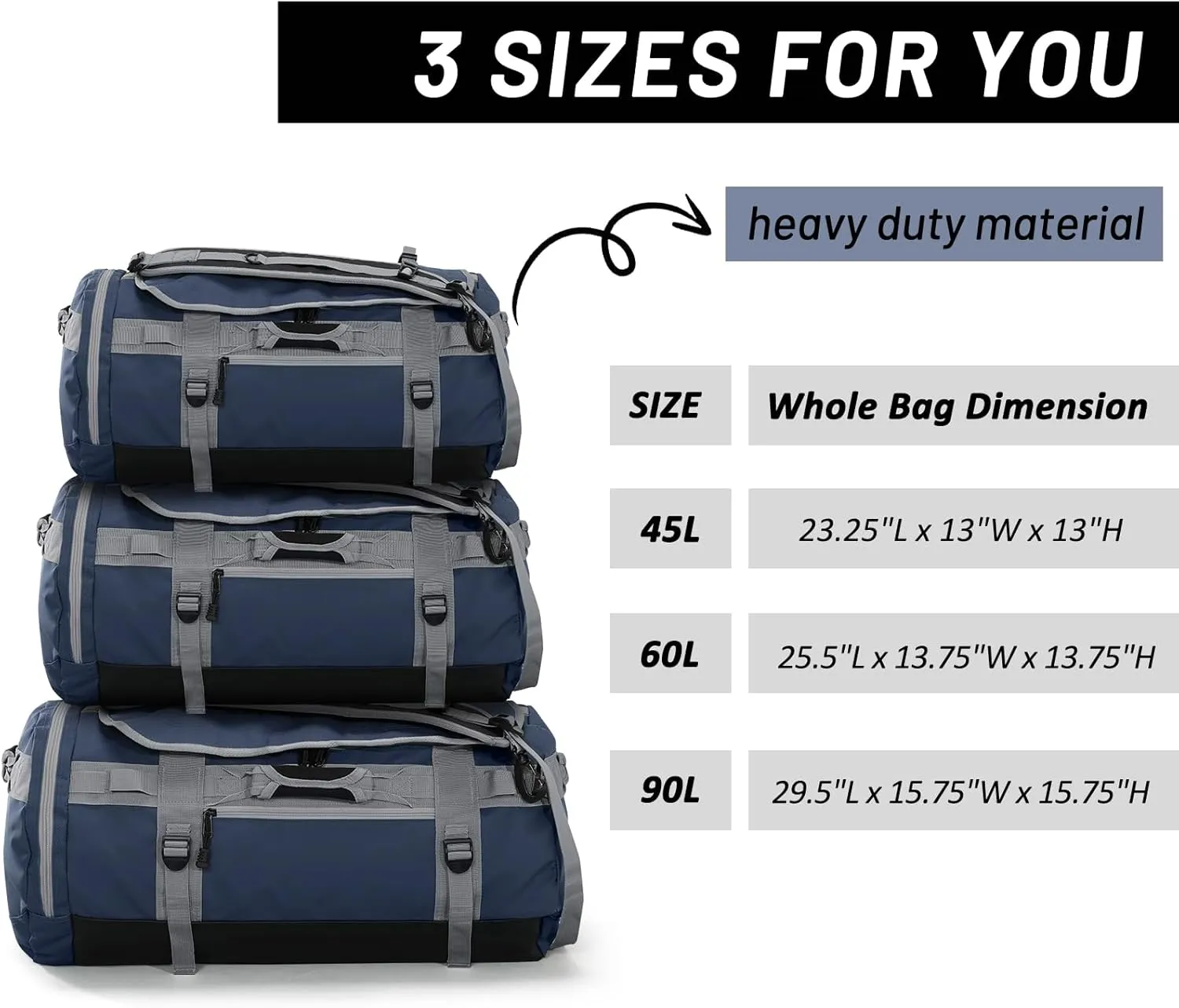 MIER Large Duffel Backpack Sports Gym Bag with Shoe Compartment, Heavy Duty and Water Resistant, Navy Blue, 45L