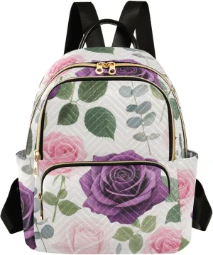 Mini Backpack Quilted Purse for Womens Small Backpack Daypack Rose Design for Travel Daily Camping,Multi12
