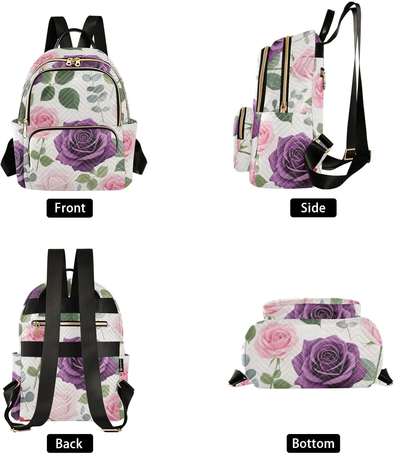 Mini Backpack Quilted Purse for Womens Small Backpack Daypack Rose Design for Travel Daily Camping,Multi12