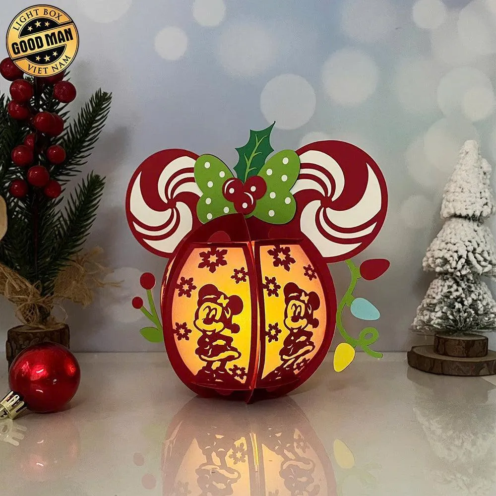 Minnie Head Xmas - Christmas Themed 3D Disney Mouse Lantern File - Cricut File 1 - LightBoxGoodMan
