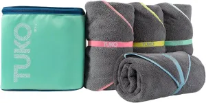 MISSION Tuko Microfiber Beach Towel Set with Water-Resistant Carrying Case for Boating and Swimming (Teal Bag Holder, 60L x 30W, Set of 4)
