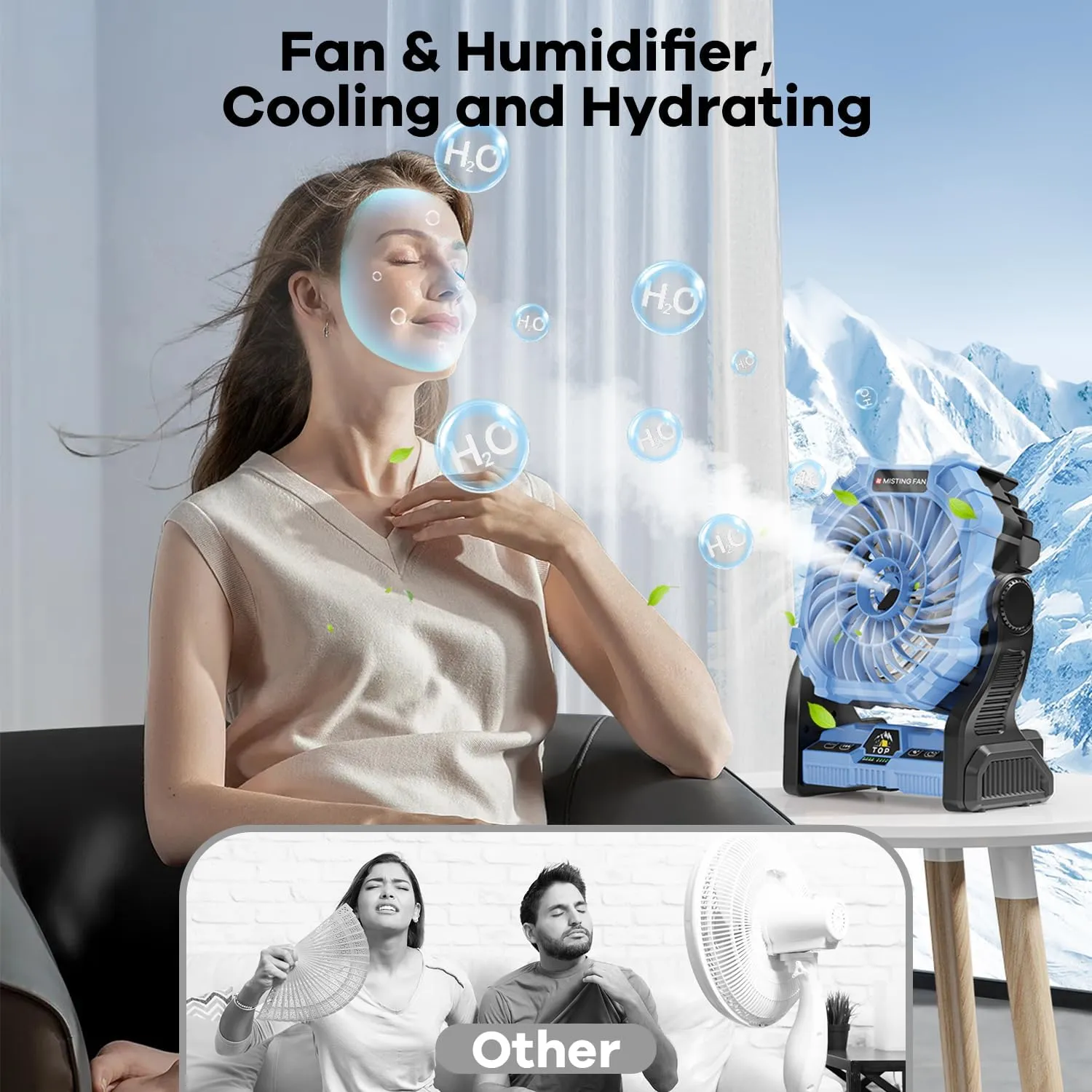 Misting Fan Portable with RGB Lantern, 30000 mAh Rechargeable Battery Operated Camping Mist Fan with Emergency Hurricane Supplies, Perfect Cooling Mister for Outdoor Travel