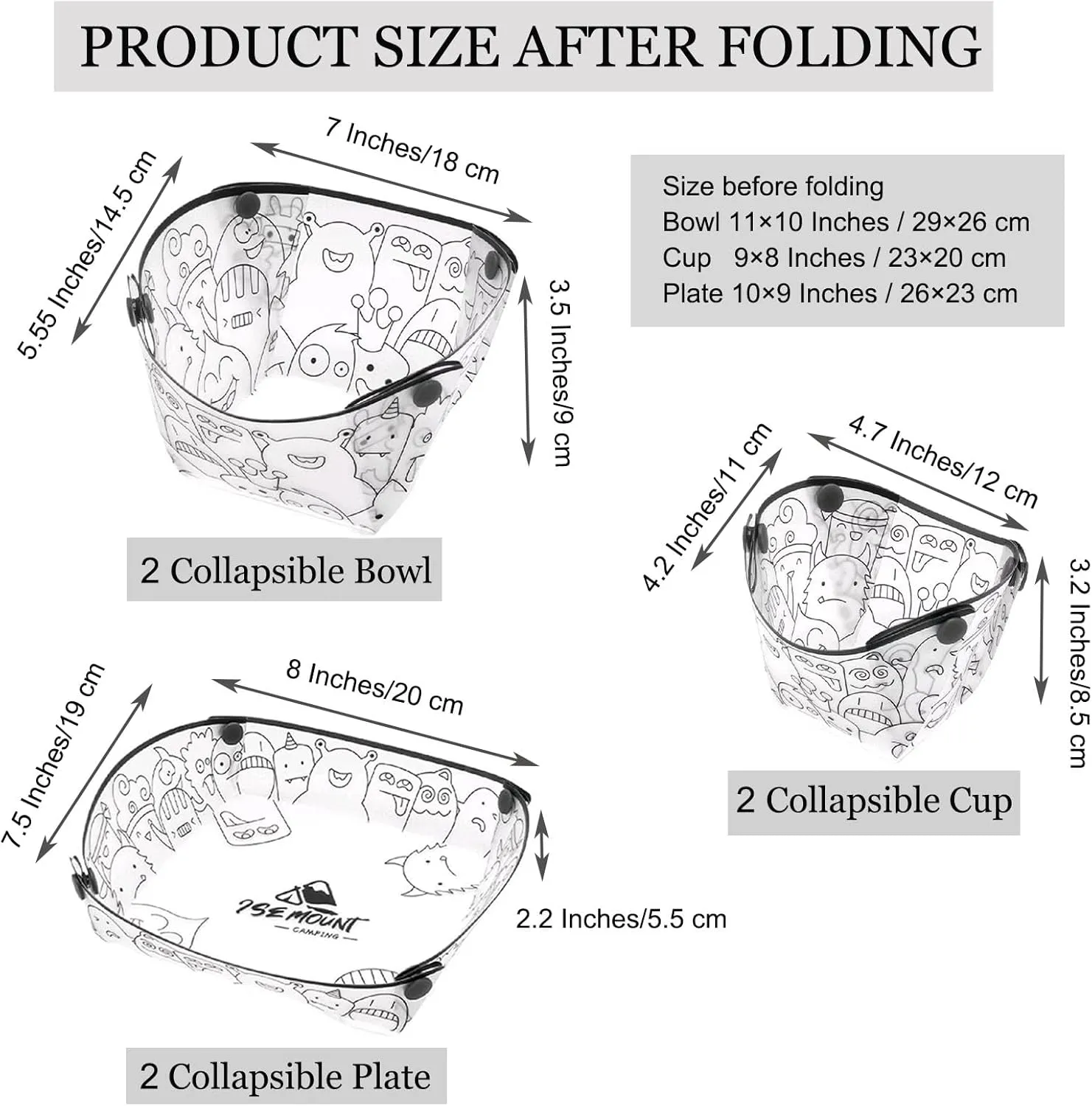 MIUPOO Collapsible Bowl Plate Cup Set,Portable Mess Kit,Food Grade Material Free Folding Plate for Lunch Family Picnic,Collapsible Set of 6, 3 Sizes
