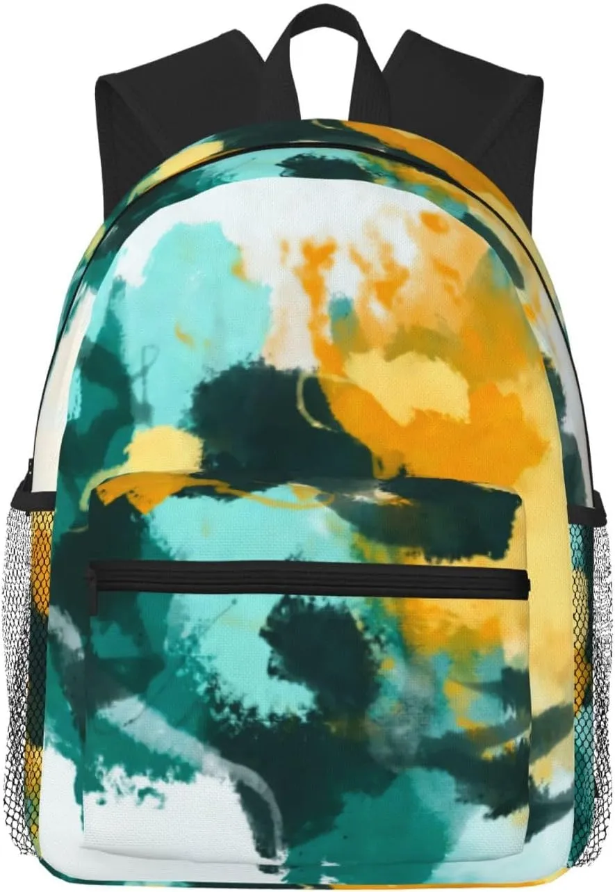 Modern Abstract Teal And Yellow Painted Design Lightweight Packable Backpack Travel Casual Hiking Daypack Foldable Backpack For Men Women