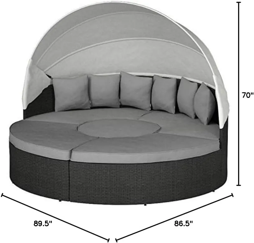 Modway EEI-1986 Sojourn Outdoor Patio Sunbrella Sectional Daybed with Canopy in Canvas Gray