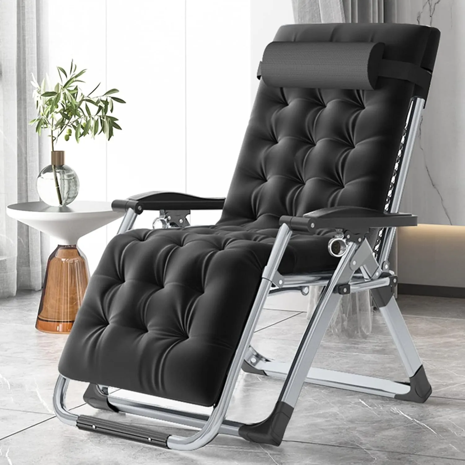 MOPHOTO Comfy Folding Chair for Living Room, Foldable Recliner Chair Lounge Chairs with Mattress for Indoor Outdoor, Leisure Chair Adjustable Reclining Chairs for Adults