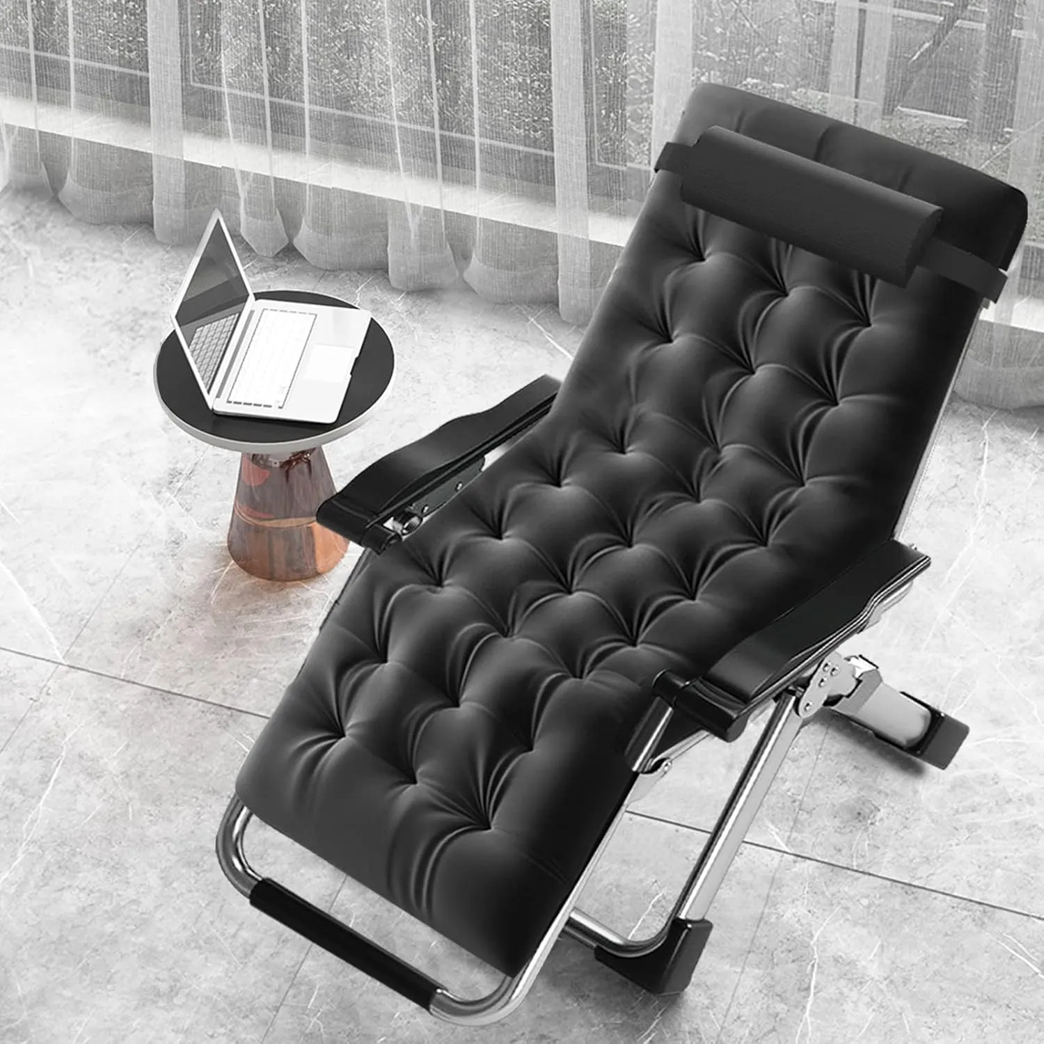 MOPHOTO Comfy Folding Chair for Living Room, Foldable Recliner Chair Lounge Chairs with Mattress for Indoor Outdoor, Leisure Chair Adjustable Reclining Chairs for Adults