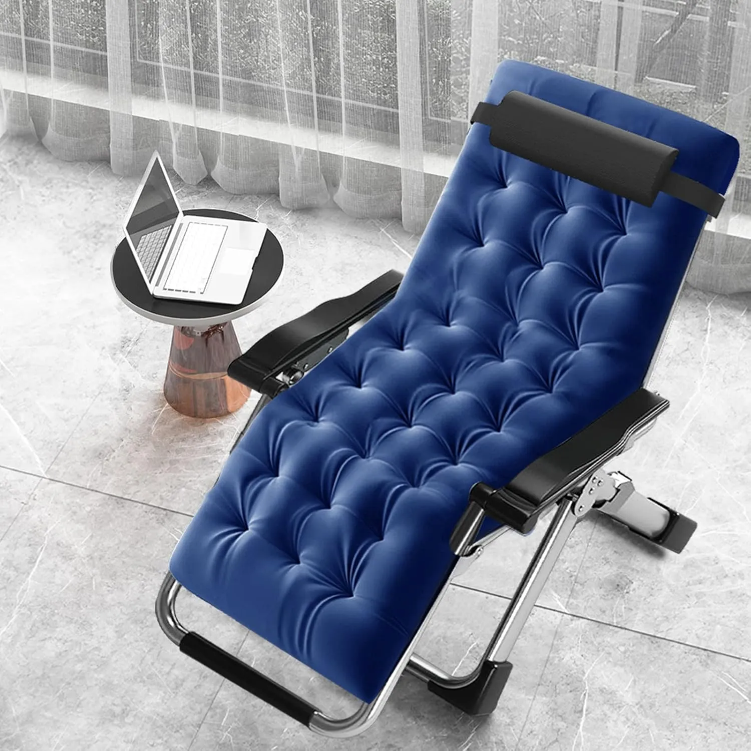 MOPHOTO Comfy Folding Chair for Living Room, Foldable Recliner Chair Lounge Chairs with Mattress for Indoor Outdoor, Leisure Chair Adjustable Reclining Chairs for Adults