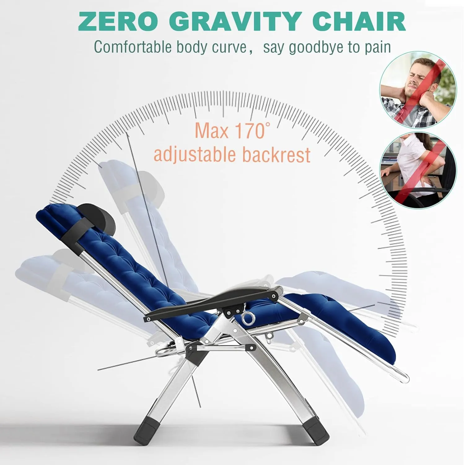MOPHOTO Comfy Folding Chair for Living Room, Foldable Recliner Chair Lounge Chairs with Mattress for Indoor Outdoor, Leisure Chair Adjustable Reclining Chairs for Adults