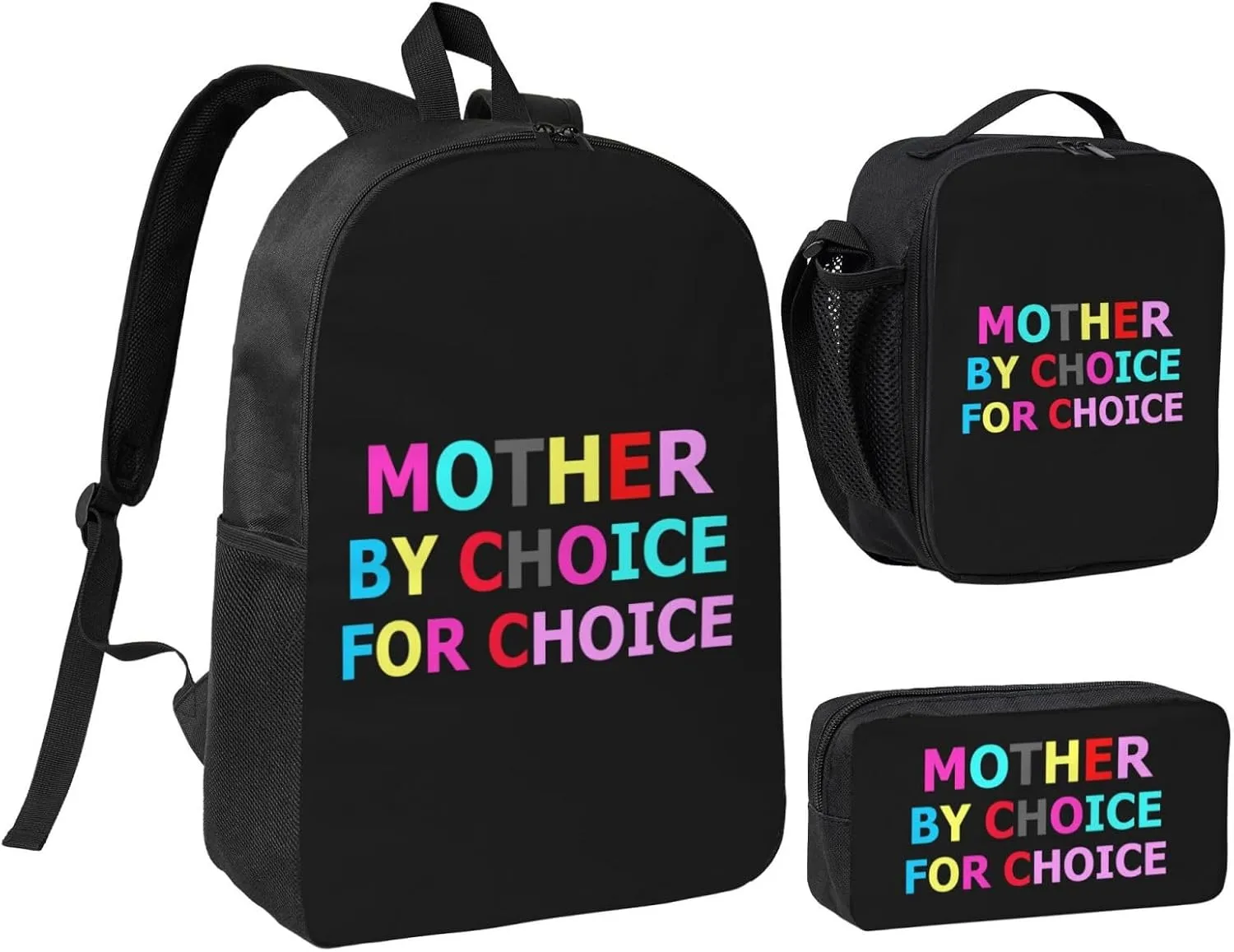 Mother By Choice For Choice Pro Choice Feminist Rights Backpack Set Lightweight Laptop Backpack Lunch Bag with Pencil Case for Women Men Travel Work