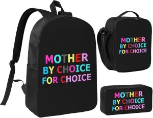 Mother By Choice For Choice Pro Choice Feminist Rights Backpack Set Lightweight Laptop Backpack Lunch Bag with Pencil Case for Women Men Travel Work