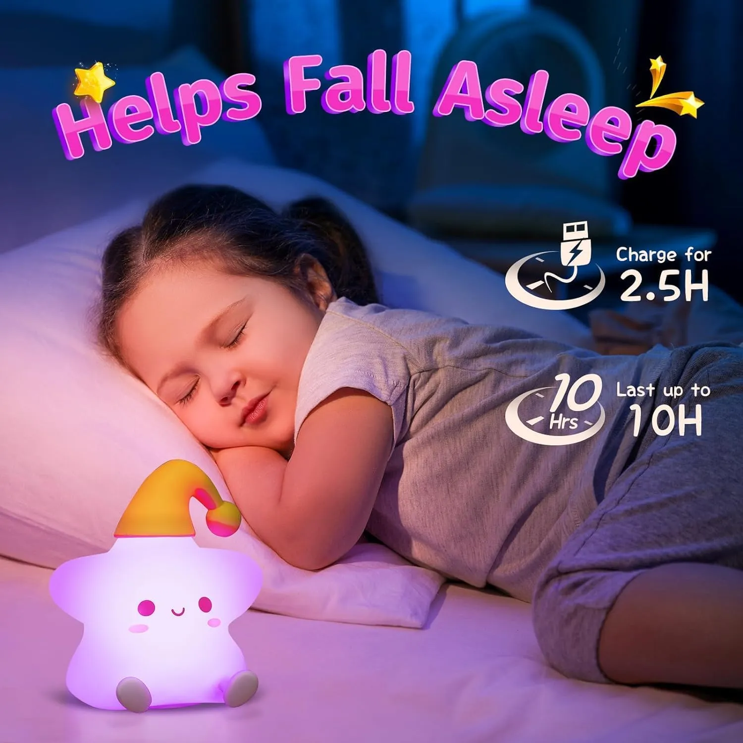 Mubarek Cute Star Night Light, Remote Controlled 10 Level Dimmable, Rechargeable Silicone Squishy Cute Star Light for Bedroom, Kawaii Girls Night Light Gift