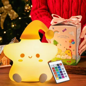 Mubarek Cute Star Night Light, Remote Controlled 10 Level Dimmable, Rechargeable Silicone Squishy Cute Star Light for Bedroom, Kawaii Girls Night Light Gift