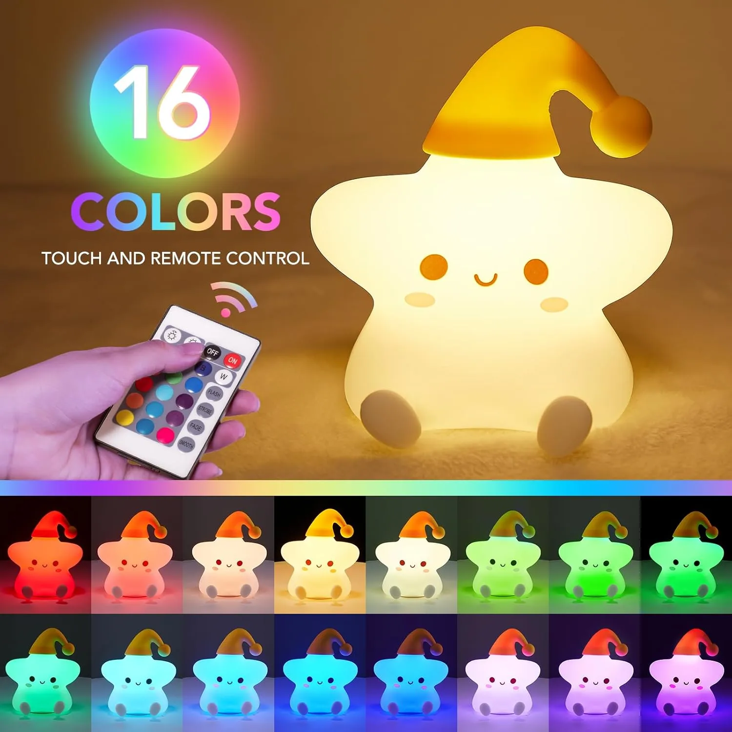 Mubarek Cute Star Night Light, Remote Controlled 10 Level Dimmable, Rechargeable Silicone Squishy Cute Star Light for Bedroom, Kawaii Girls Night Light Gift