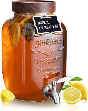 Mustry Glass Drink Dispenser for Parties, 1 Gallon Beverage Dispenser with Spigot Solid Stainless Steel, Used as Lemonade Dispenser Sun Tea Jar Kombucha Jar