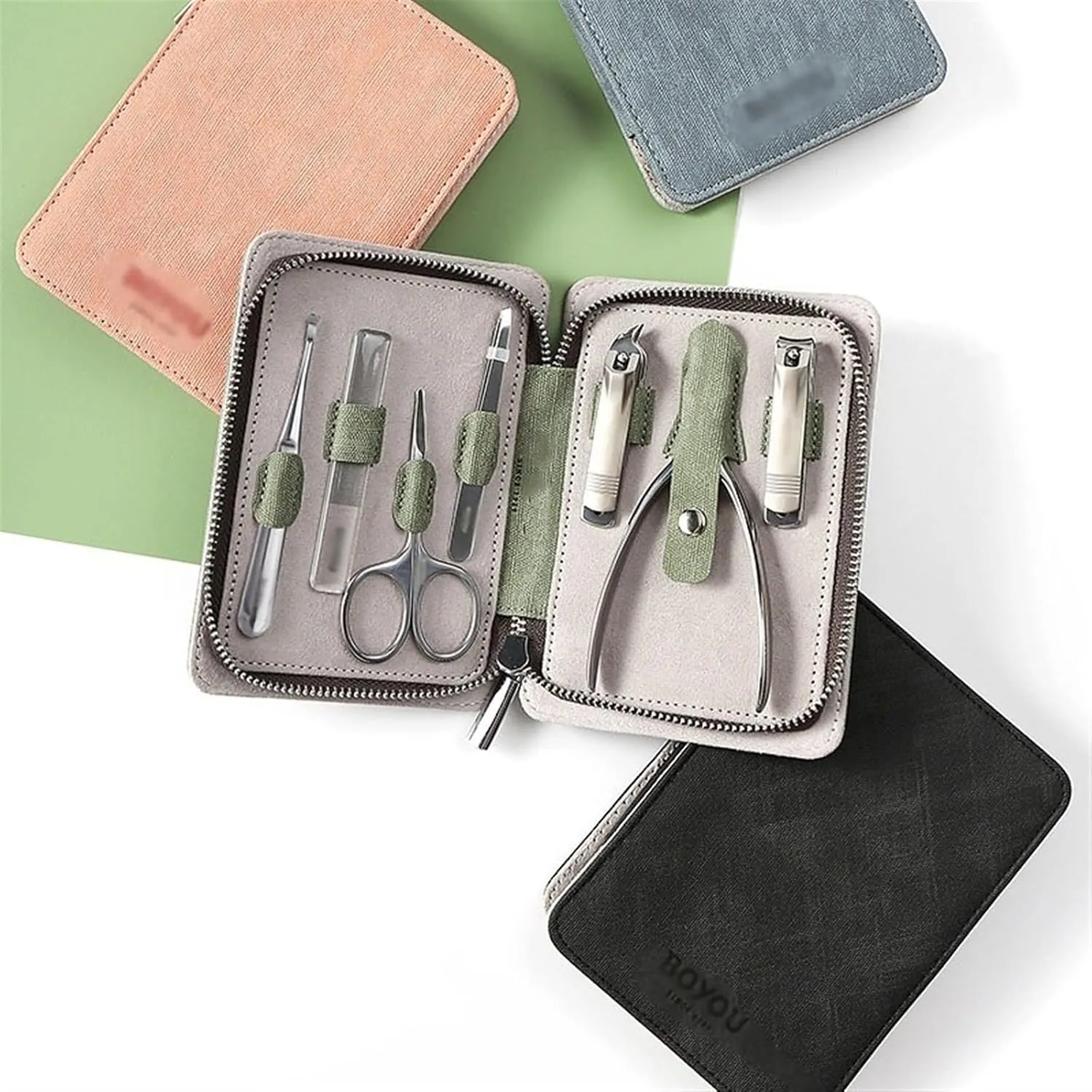 Nail Clipper Set Portable Nail Clipper Set, 7 Pieces Men Women Pedicure Grooming Kit, Sharp Finger and Toe Nail Tools with Leather Case Manicure Set(Black)