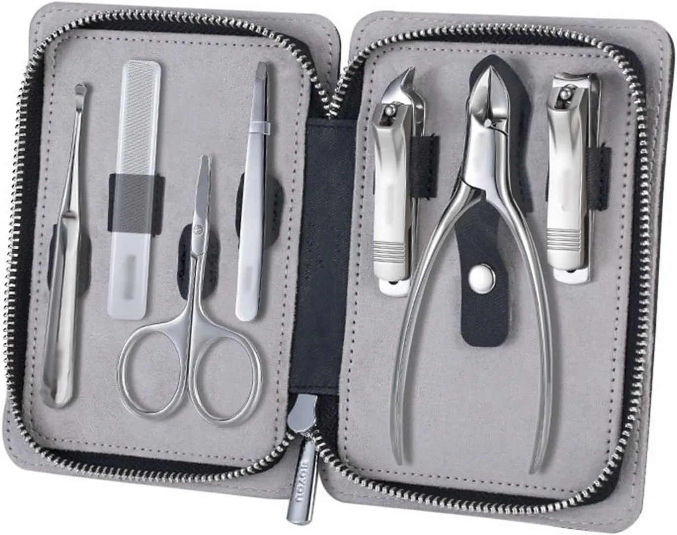Nail Clipper Set Portable Nail Clipper Set, 7 Pieces Men Women Pedicure Grooming Kit, Sharp Finger and Toe Nail Tools with Leather Case Manicure Set(Black)