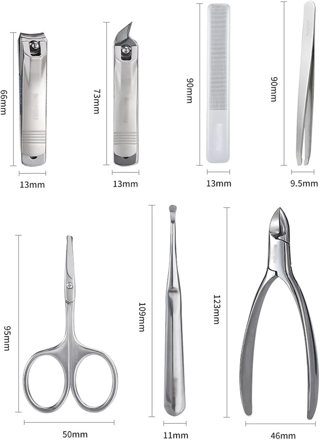 Nail Clipper Set Portable Nail Clipper Set, 7 Pieces Men Women Pedicure Grooming Kit, Sharp Finger and Toe Nail Tools with Leather Case Manicure Set(Black)