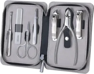 Nail Clipper Set Portable Nail Clipper Set, 7 Pieces Men Women Pedicure Grooming Kit, Sharp Finger and Toe Nail Tools with Leather Case Manicure Set(Black)