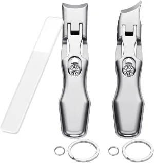 Nail Clippers for Men Thick Nails,Large Wide Jaw Opening Toe Nail Clippers for Seniors,Long Handle Catcher Heavy Duty Stainless Steel Portable Keychain Nail Clipper 2 Piece Set