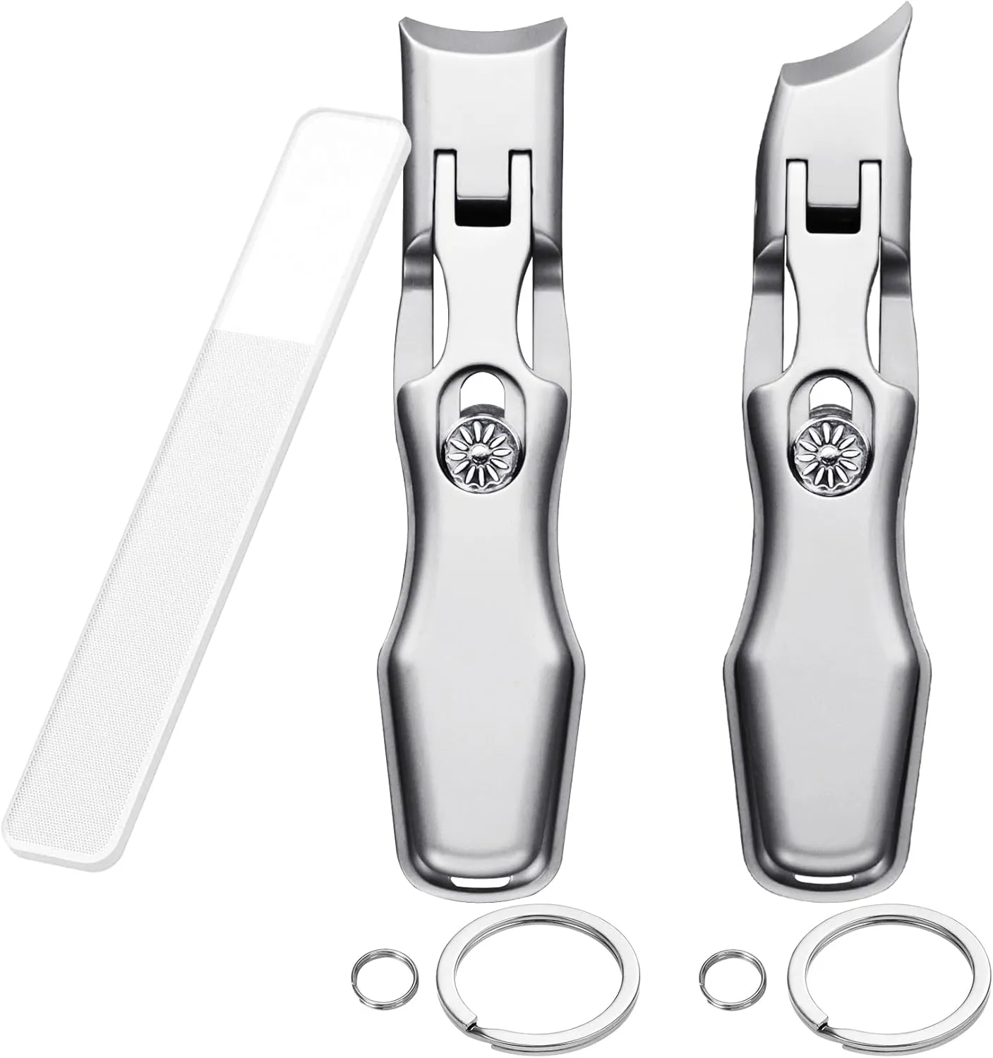 Nail Clippers for Men Thick Nails,Large Wide Jaw Opening Toe Nail Clippers for Seniors,Long Handle Catcher Heavy Duty Stainless Steel Portable Keychain Nail Clipper 2 Piece Set