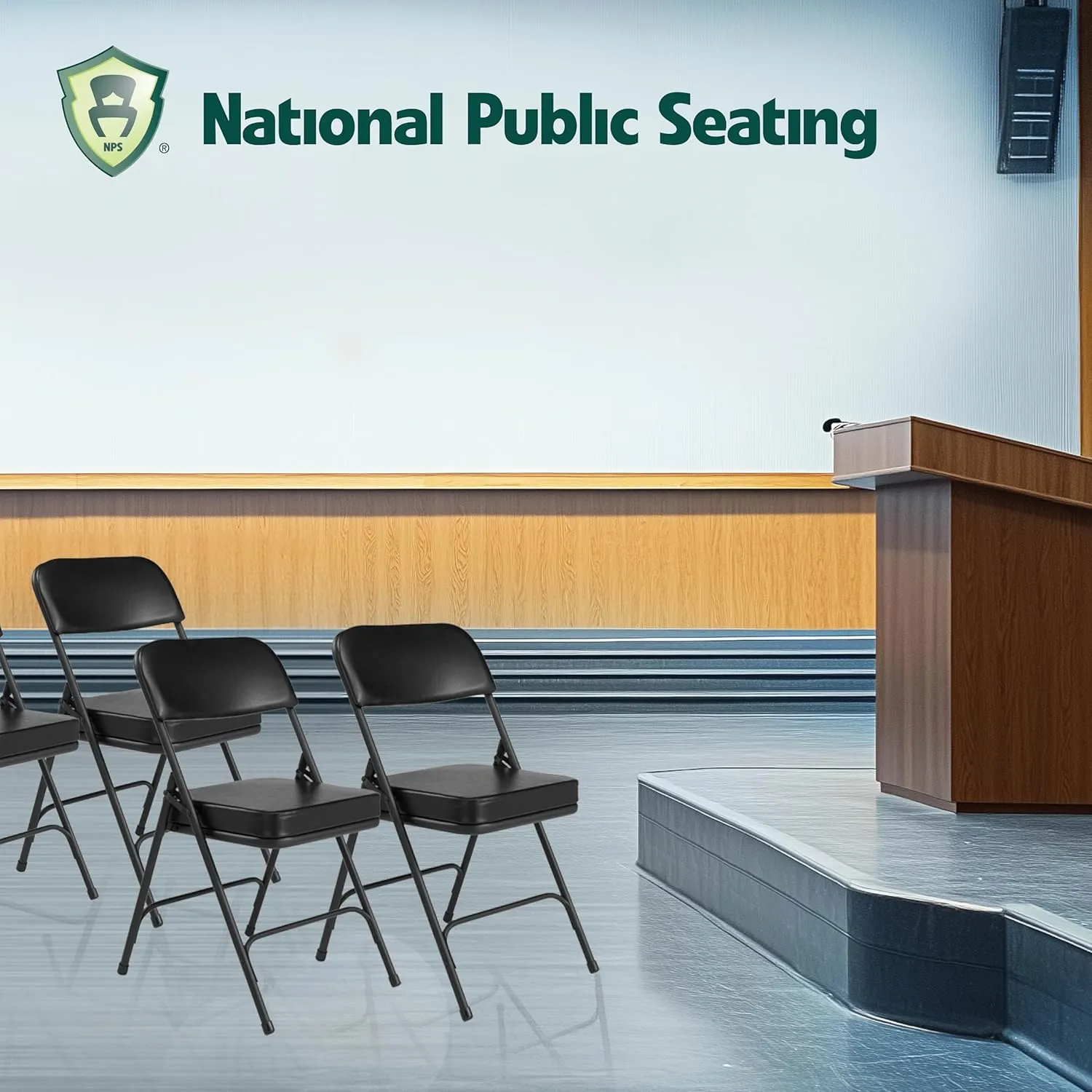 National Public Seating Premium Cushioned Portable Folding Chairs 3200 Series Upholstered, Heavy-Duty Foldable Chairs for Indoor & Outdoor Use – Set of 2, Comfortable & Durable, Black