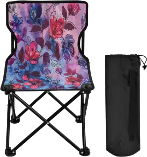 National Style Red Flower Portable Outdoor Folding Chair Anti-Slip Padded Oxford Cloth Stool Camping Chair Small for Beach Hiking Fishing Gardening Quad Camp Chair