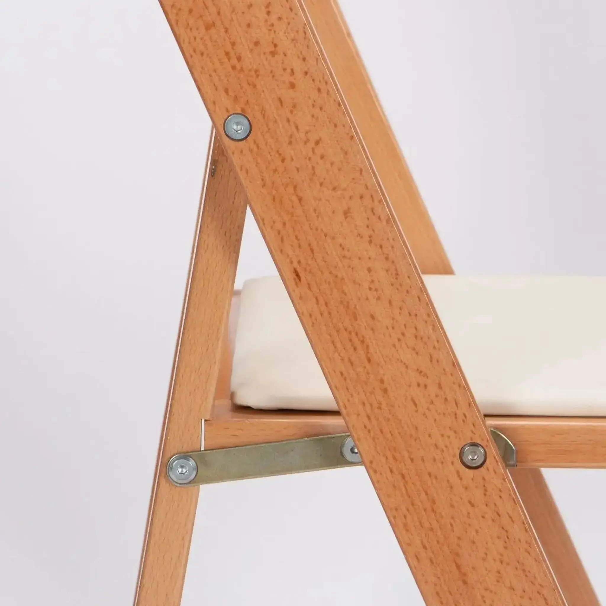 Natural Wood Folding Chair with Ivory Pad