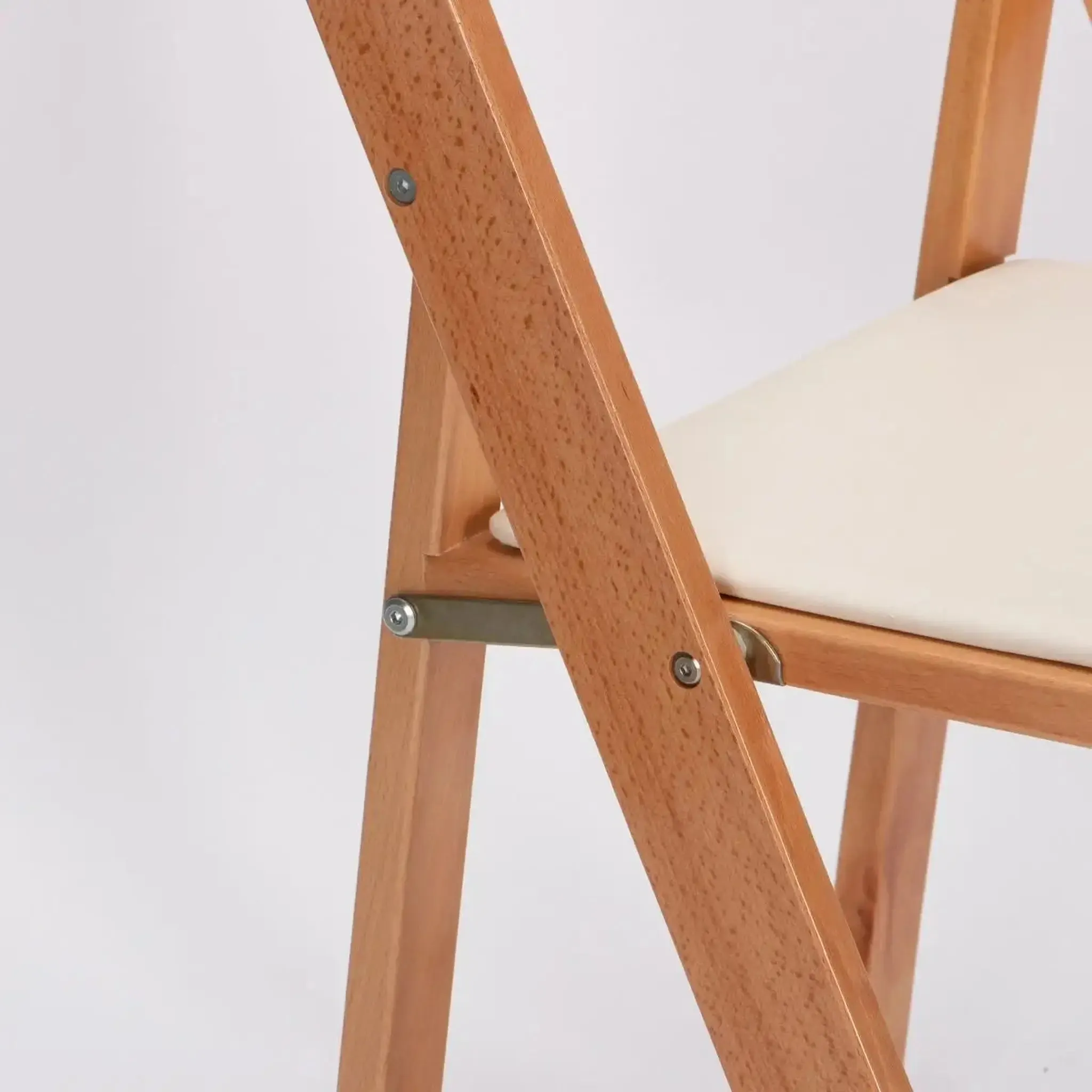 Natural Wood Folding Chair with Ivory Pad