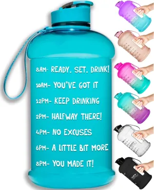 NatureWorks HydroMATE Half Gallon Water Bottle with Times to Drink BPA Free Leak Proof Reusable Jug with Handle 64 oz