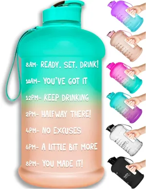 NatureWorks HydroMATE Half Gallon Water Bottle with Times to Drink BPA Free Leak Proof Reusable Jug with Handle 64 oz