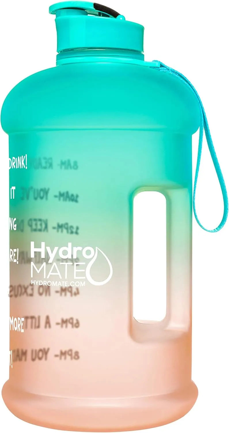 NatureWorks HydroMATE Half Gallon Water Bottle with Times to Drink BPA Free Leak Proof Reusable Jug with Handle 64 oz