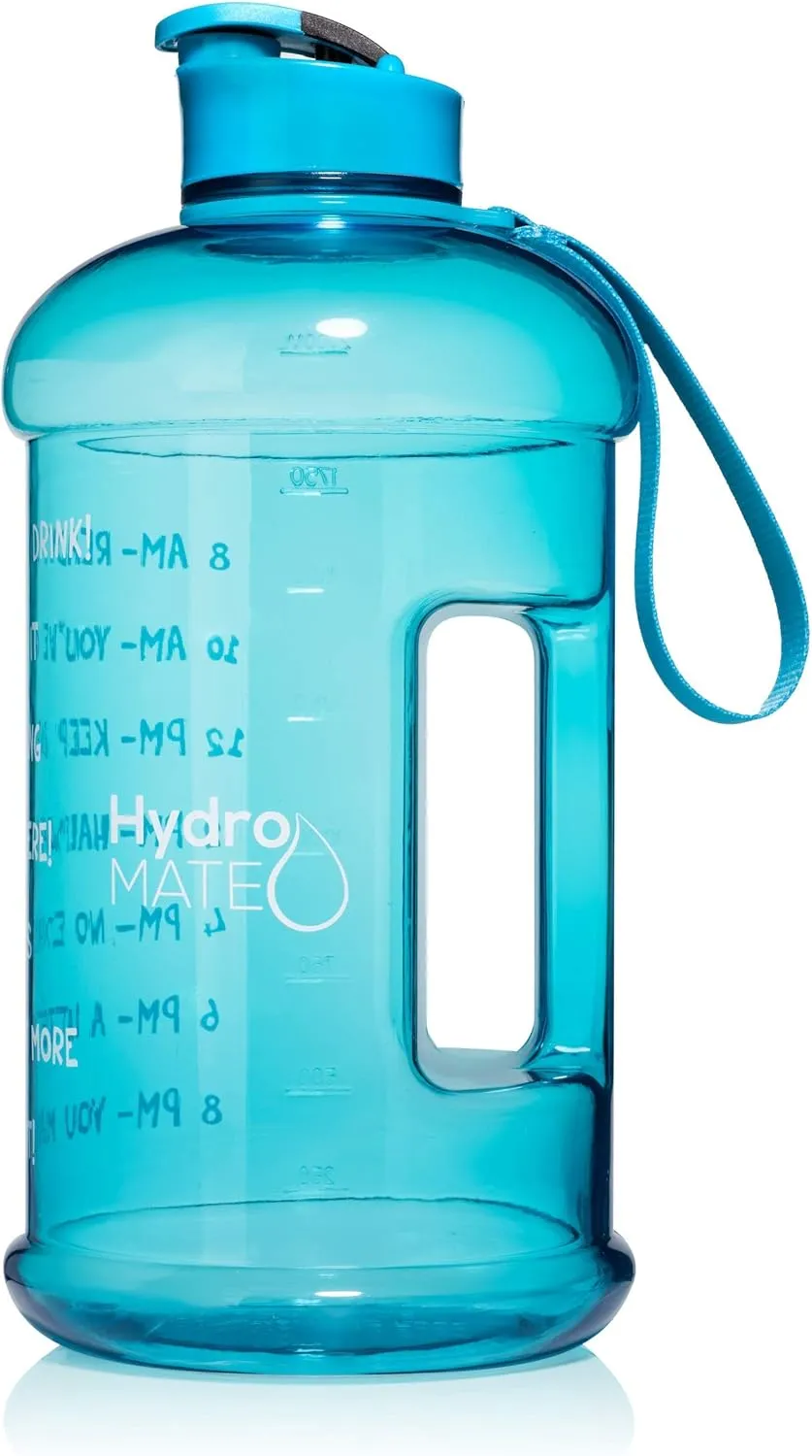 NatureWorks HydroMATE Half Gallon Water Bottle with Times to Drink BPA Free Leak Proof Reusable Jug with Handle 64 oz